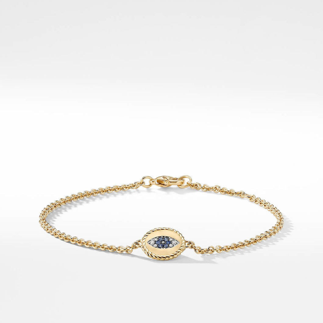 David Yurman Cable Collectibles Evil Eye Charm Bracelet with Blue Sapphire, Diamonds and Treated Black Diamonds in 18k Gold
