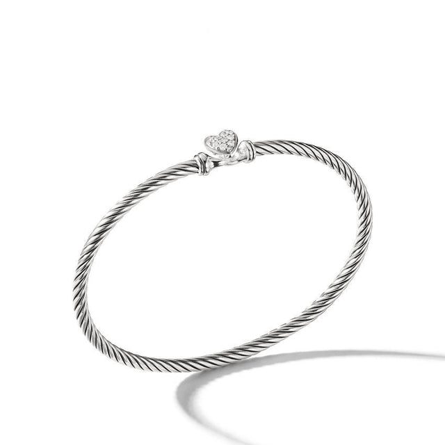 David Yurman Cable Collectibles Heart Bracelet with Diamonds, 3mm