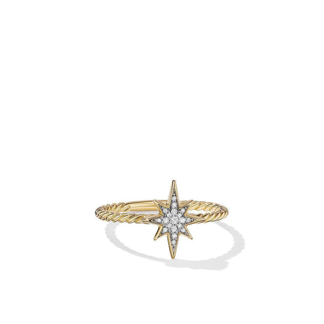 David Yurman Cable Collectibles North Star Stack Ring in 18K Yellow Gold with Pave Diamonds - Size 6