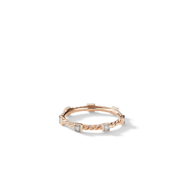 David Yurman Cable Collectibles Stack Ring in 18K Rose Gold with Diamonds - Size 4.5