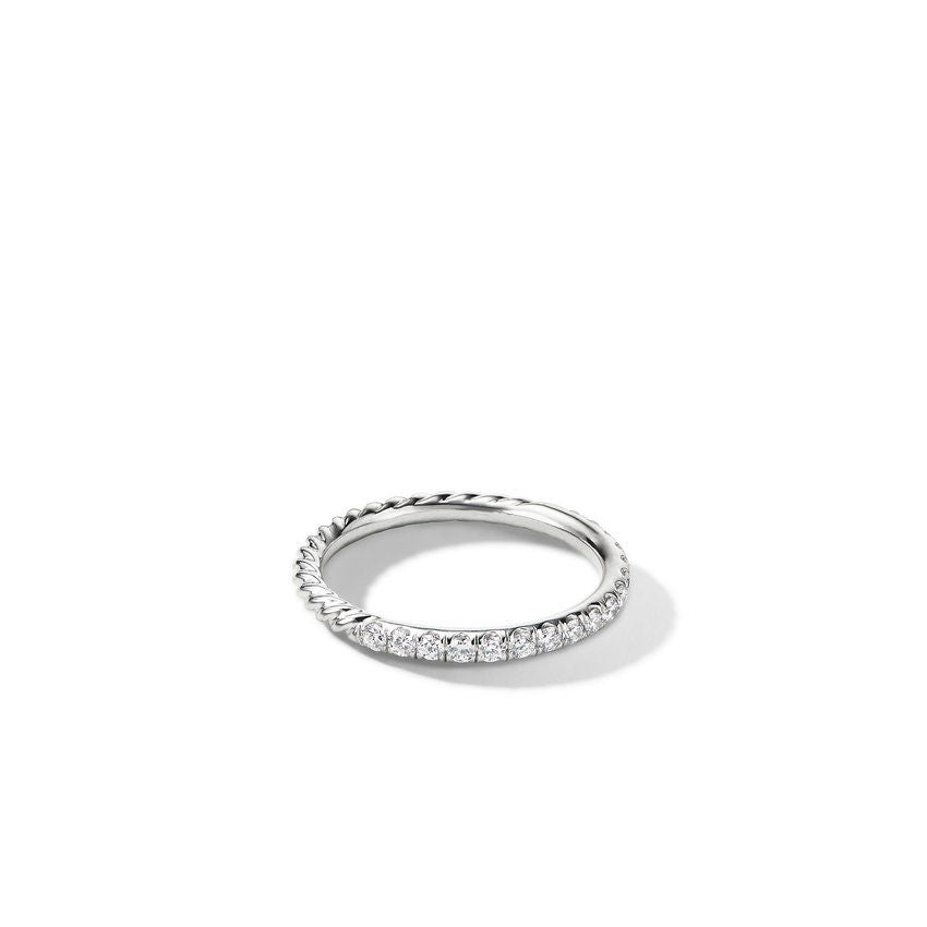 David Yurman Cable Collectibles Stack Ring in 18K White Gold with Pave Diamonds - Size 4