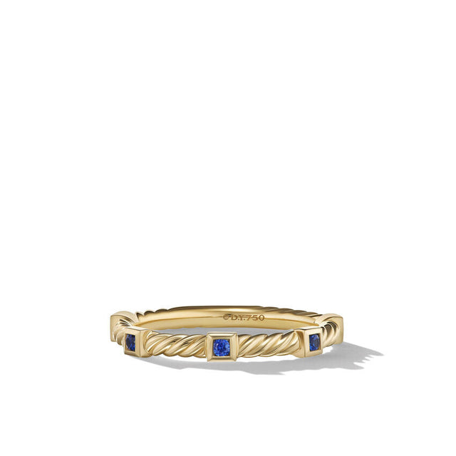 David Yurman Cable Collectibles Stack Ring in 18K Yellow Gold with Blue Sapphires - Size 6