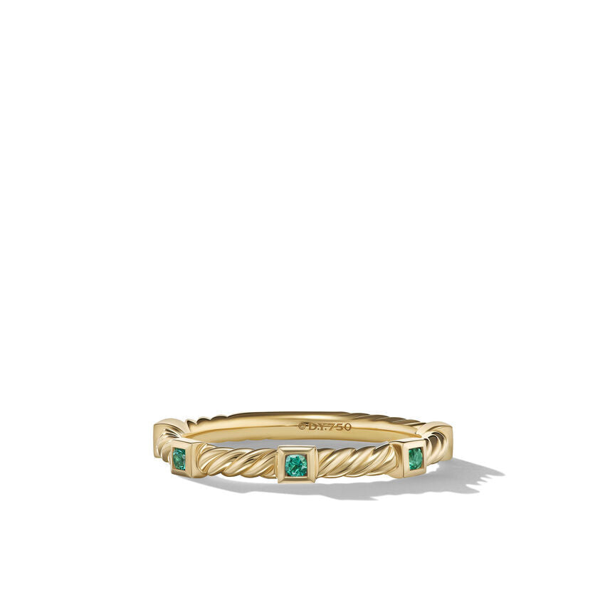 David Yurman Cable Collectibles Stack Ring in 18K Yellow Gold with Emeralds | Size 7