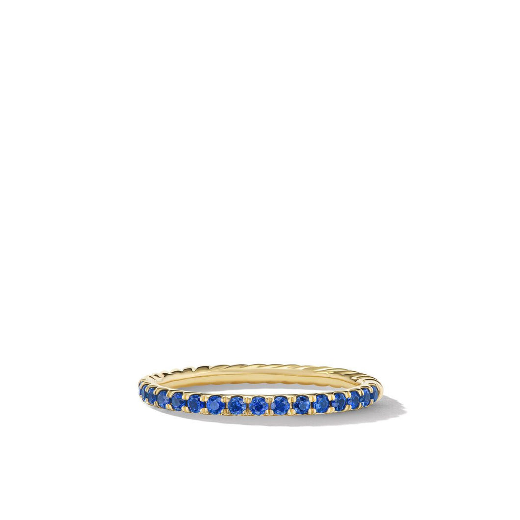 David Yurman Cable Collectibles Stack Ring in 18K Yellow Gold with Pave Blue Sapphires - Size 6