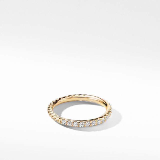 David Yurman Cable Collectibles Stack Ring in 18K Yellow Gold with Pave Diamonds - Size 6