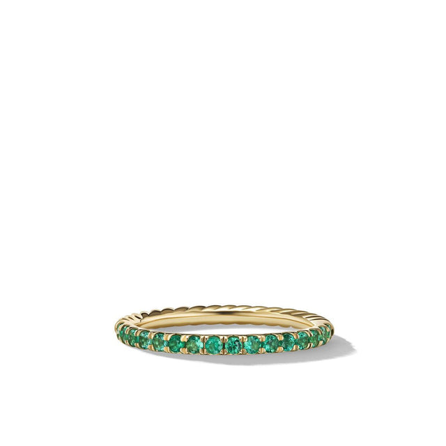 David Yurman Cable Collectibles Stack Ring in 18K Yellow Gold with Pave Emeralds - Size 6