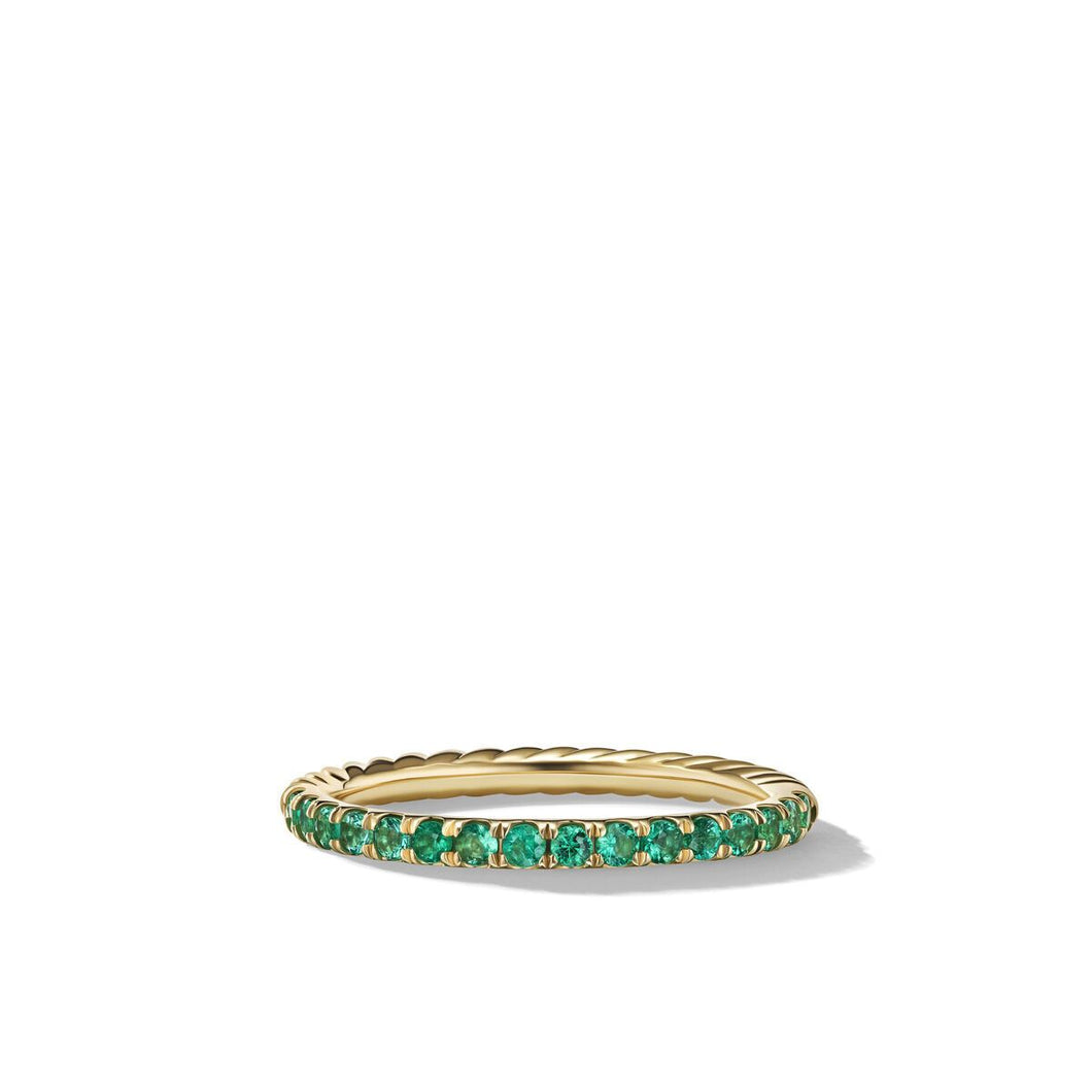 David Yurman Cable Collectibles Stack Ring in 18K Yellow Gold with Pave Emeralds - Size 6