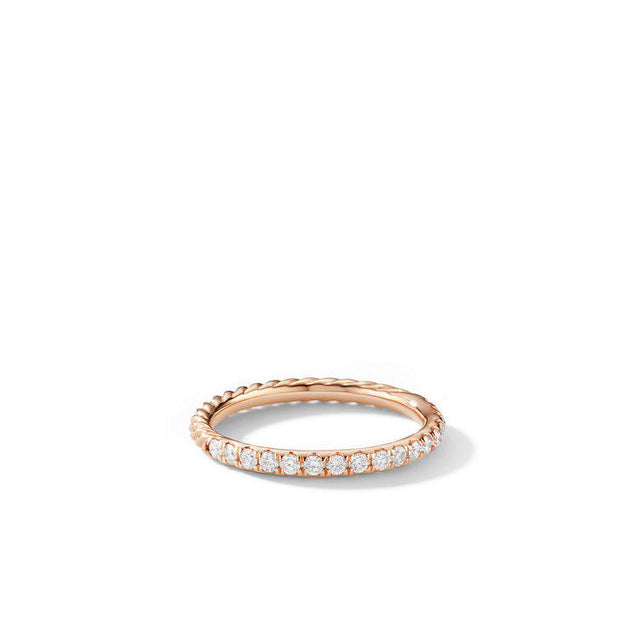 David Yurman Cable Collectibles Stack Ring in 18k Rose Gold with Pave Diamonds | Size 4