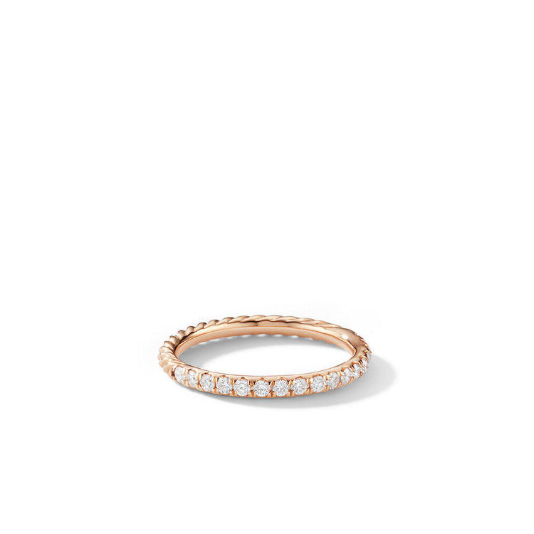David Yurman Cable Collectibles Stack Ring in 18k Rose Gold with Pave Diamonds | Size 4