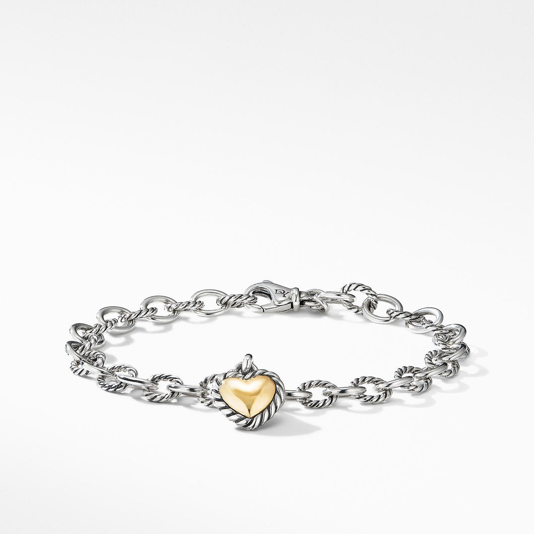 David Yurman Cable Cookie Classic Heart Charm Bracelet with 18k Yellow Gold