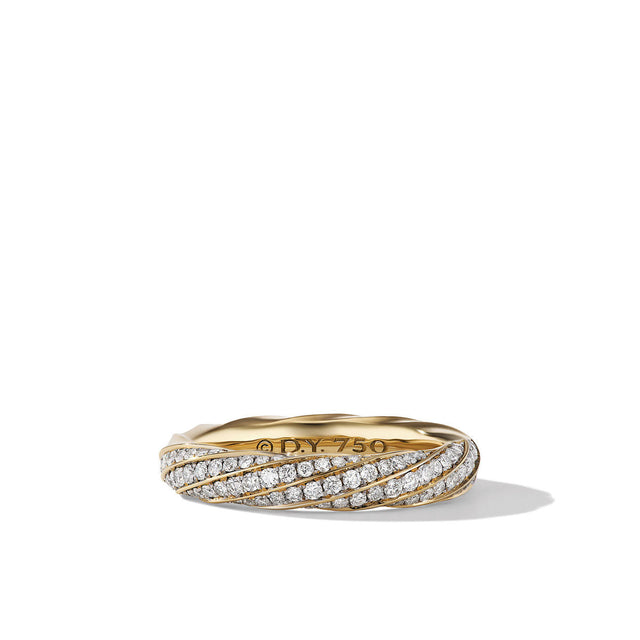 David Yurman Cable Edge Band Ring in Recycled 18K Yellow Gold with Pave Diamonds - Size 7