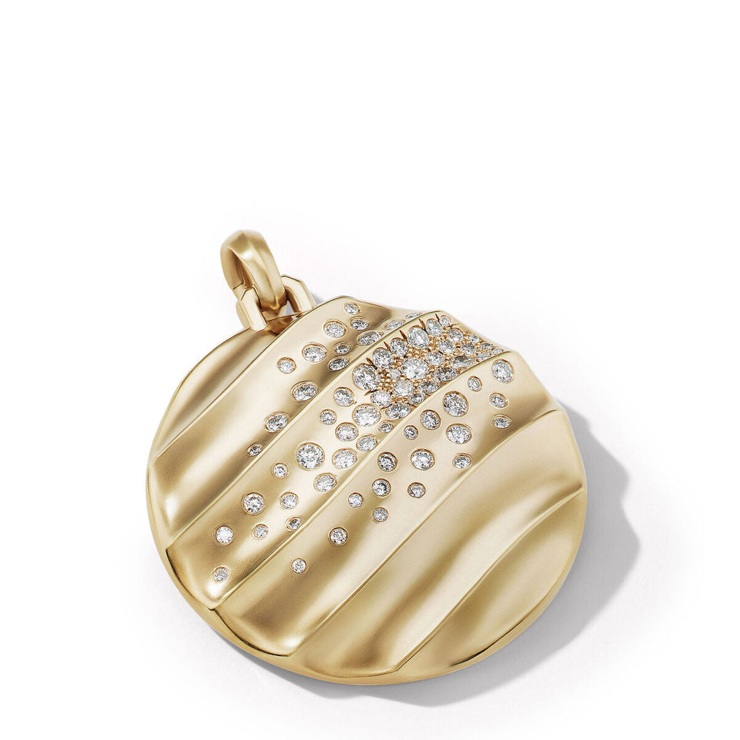 David Yurman Cable Edge Pendant in Recycled 18K Yellow Gold with Pave Diamonds