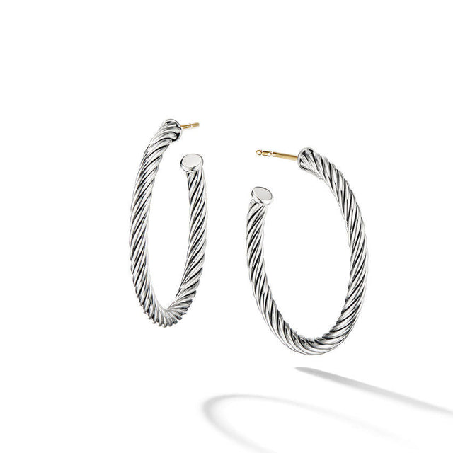 David Yurman Cable Hoop Earrings in Sterling Silver, 1 Inch