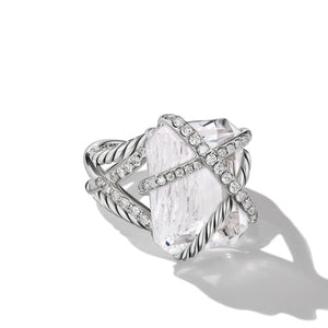 David Yurman Cable Wrap Ring in Sterling Silver with Crystal and Diamonds 20.4mm - Size 7