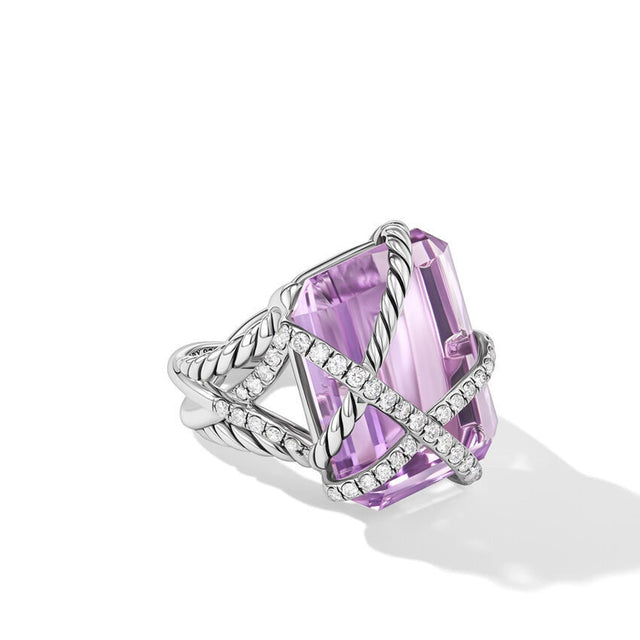 David Yurman Cable Wrap Ring in Sterling Silver with Lavender Amethyst and Diamonds 20.4mm - Size 8