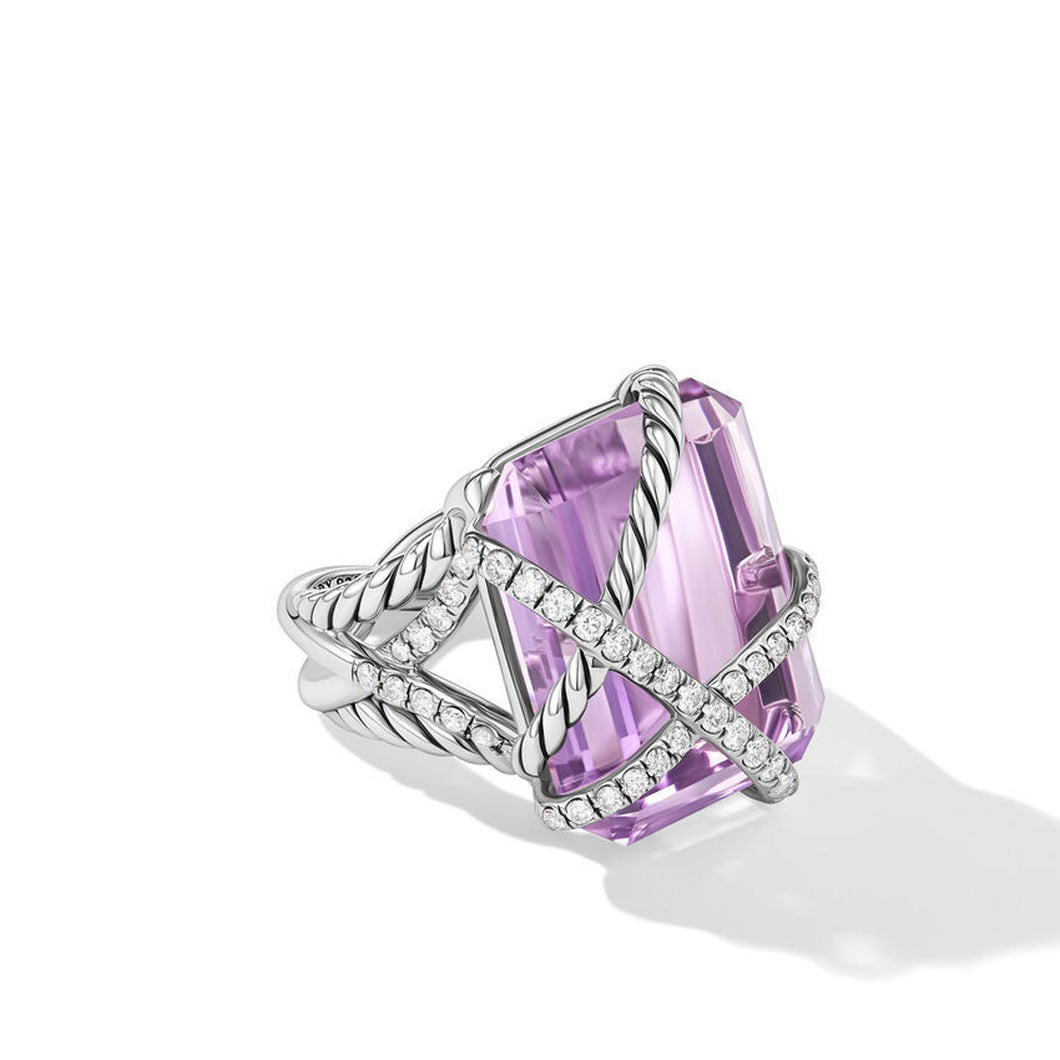 David Yurman Cable Wrap Ring in Sterling Silver with Lavender Amethyst and Diamonds 20.4mm - Size 8