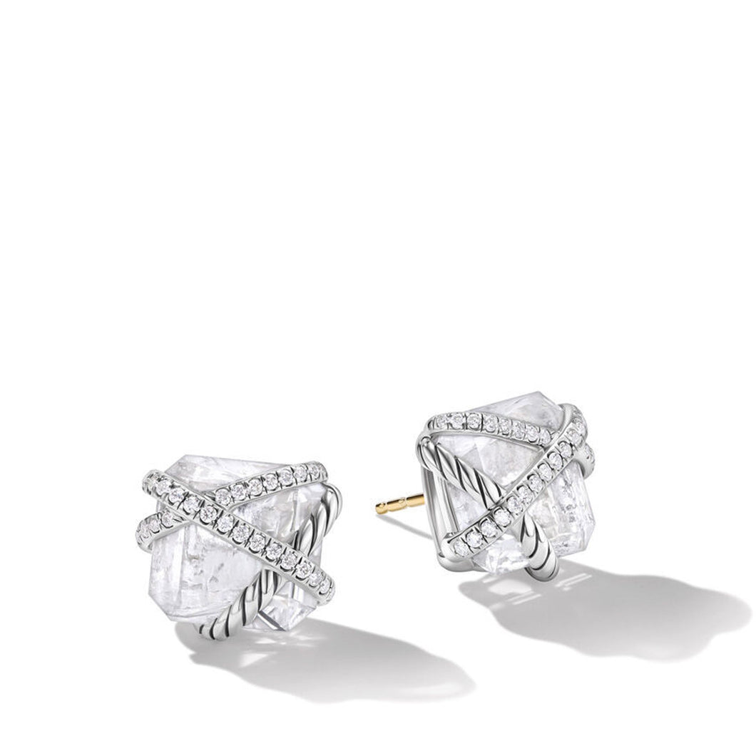 David Yurman Cable Wrap Stud Earrings in Sterling Silver with Crystals and Diamonds 12mm