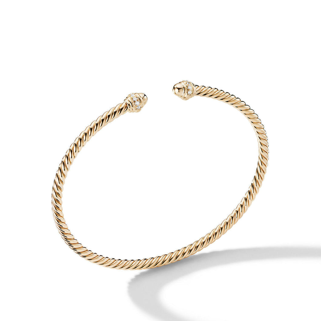 David Yurman Cablespira Bracelet in 18K Yellow Gold with Pave Diamonds - Small