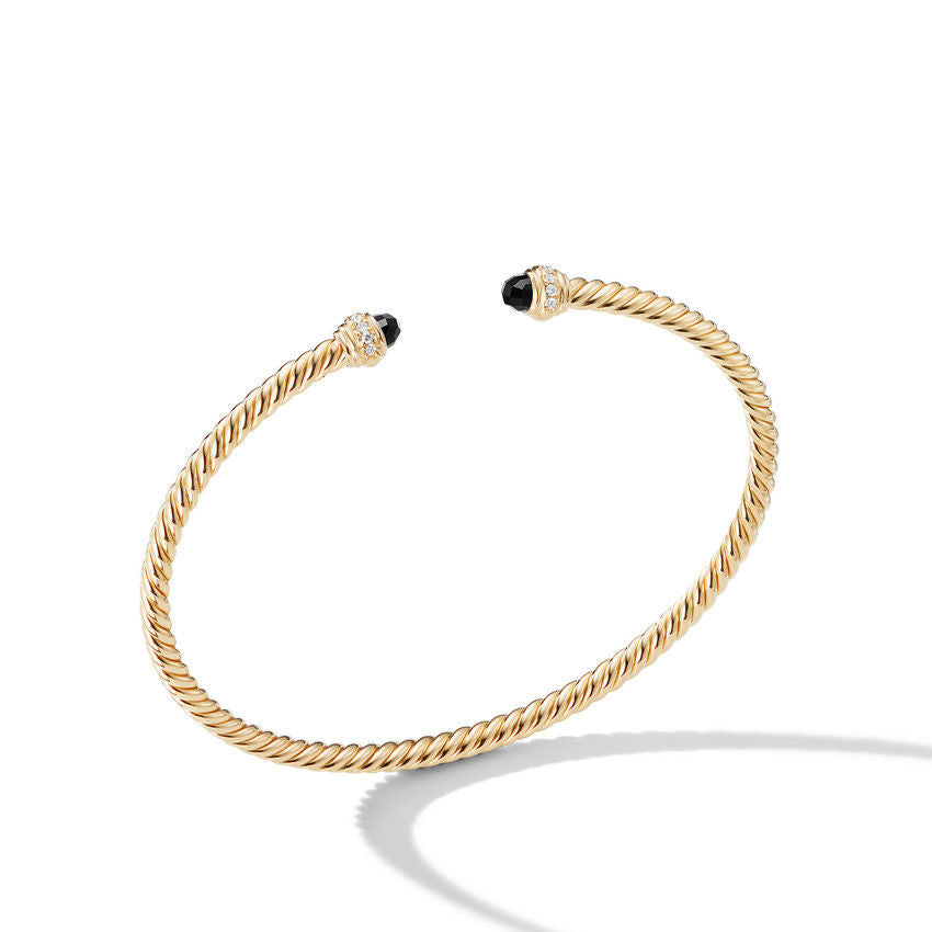 David Yurman Cablespira Color Bracelet in 18K Yellow Gold with Black Onyx and Pave Diamonds, 3mm - Medium