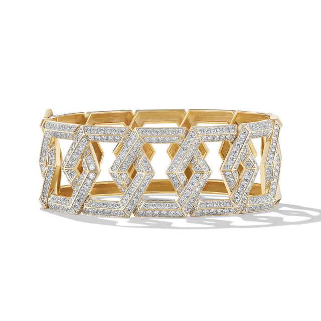 David Yurman Carlyle Bracelet in 18K Yellow Gold with Pave Diamonds, 24mm - Size Medium