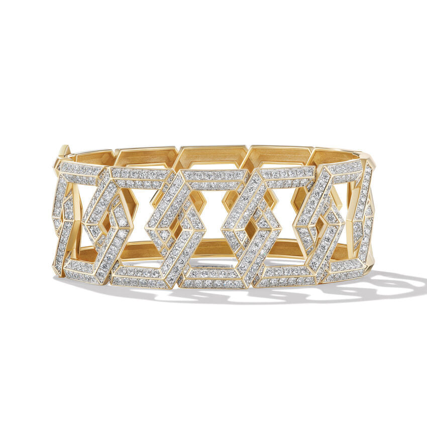 David Yurman Carlyle Bracelet in 18K Yellow Gold with Pave Diamonds, 24mm - Size Medium