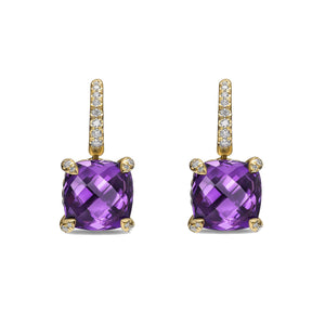David Yurman Chatelaine 18K Yellow Gold with Amethyst and Diamonds 11mm Drop Earrings
