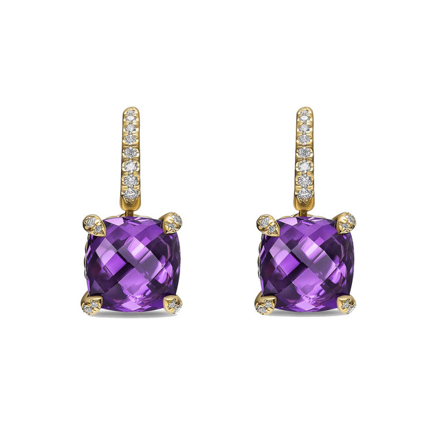David Yurman Chatelaine 18K Yellow Gold with Amethyst and Diamonds 11mm Drop Earrings