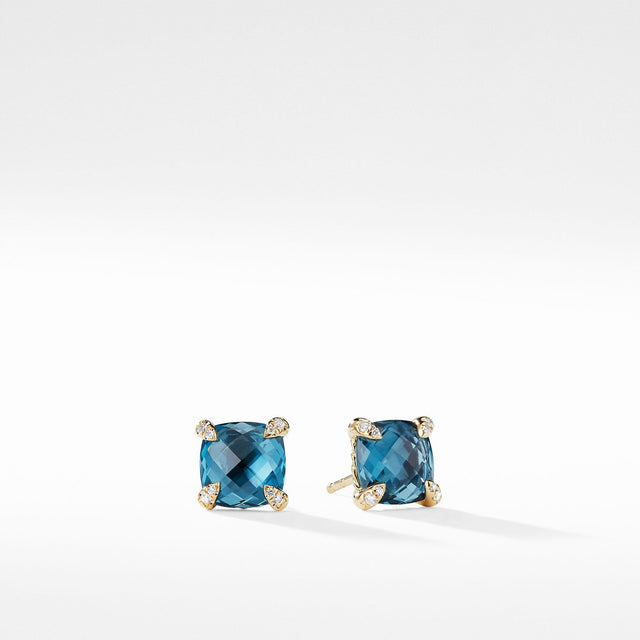 David Yurman Chatelaine Earrings with Hampton Blue Topaz in 18k Gold, 8mm