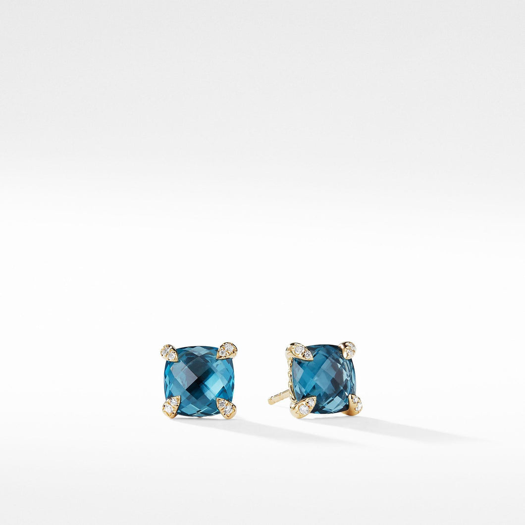 David Yurman Chatelaine Earrings with Hampton Blue Topaz in 18k Gold, 8mm