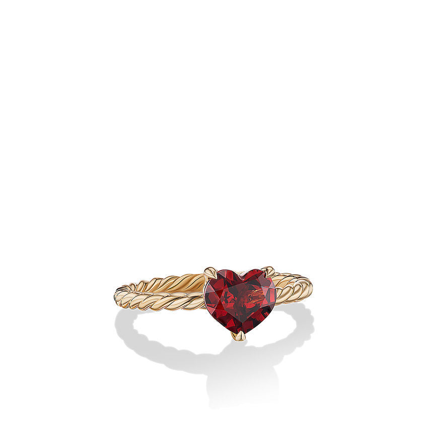 David Yurman Chatelaine Heart Ring in 18K Yellow Gold with Garnet | Size 4