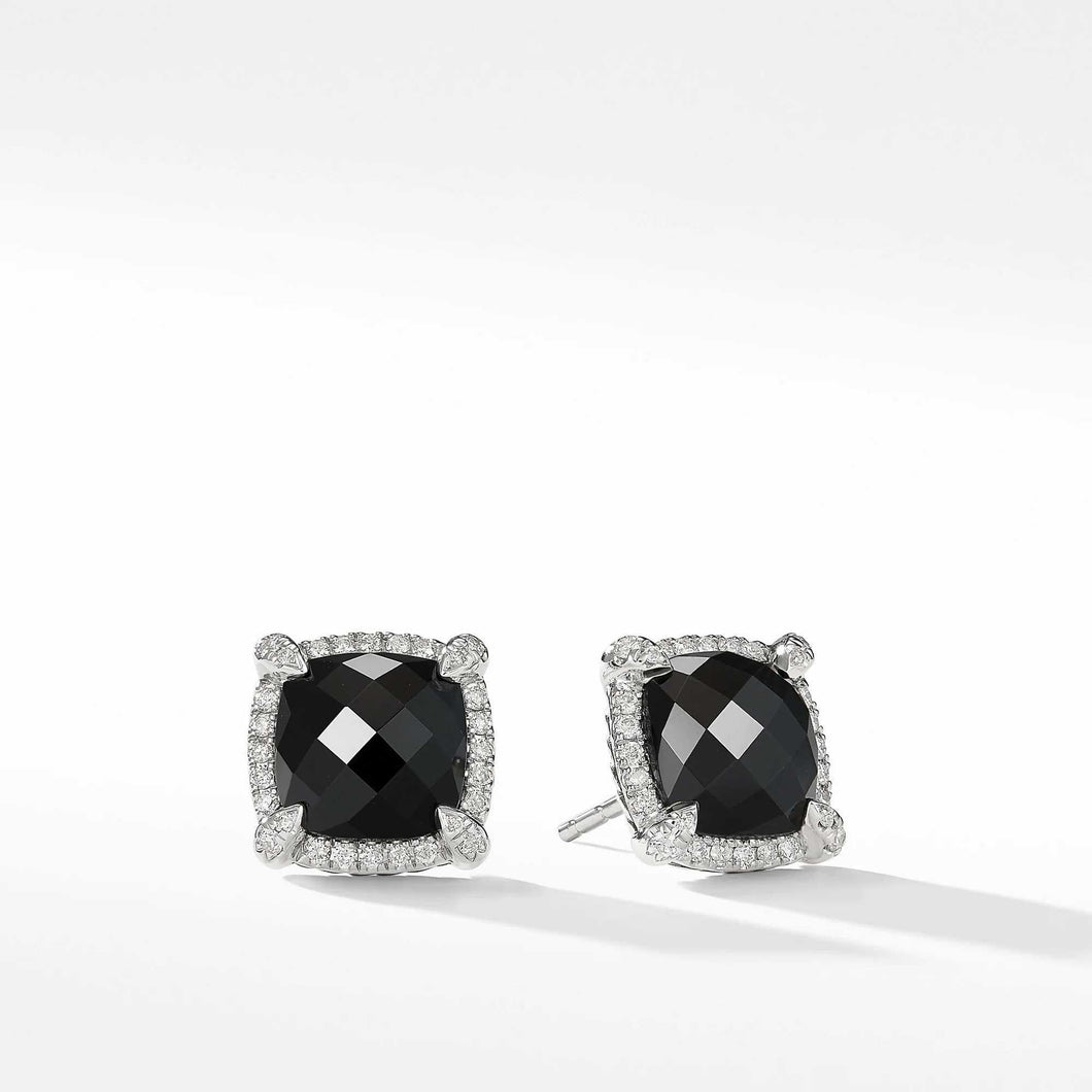 David Yurman Chatelaine Pave Bezel Earring with Black Onyx and Diamonds, 9mm