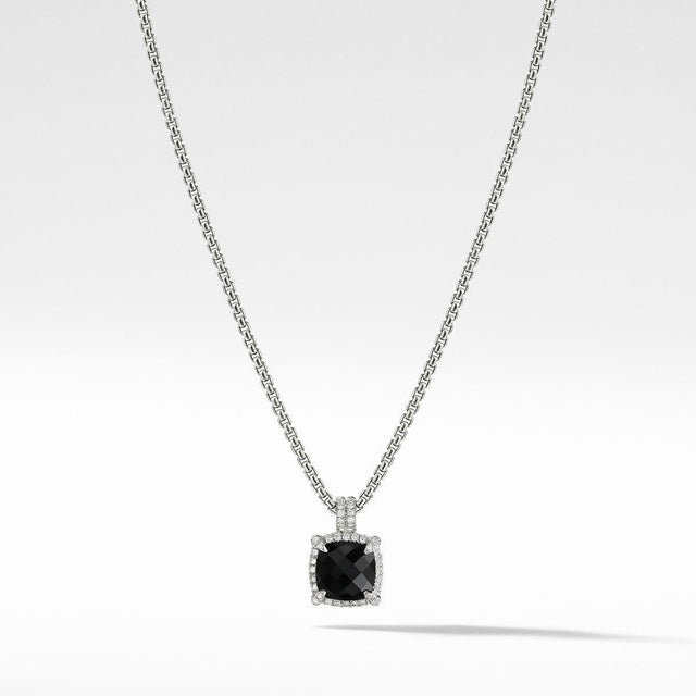 David Yurman Chatelaine Pave Bezel Pendant Necklace with Black Onyx and Diamonds, 9mm