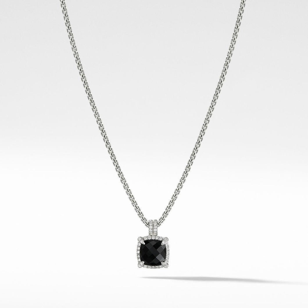 David Yurman Chatelaine Pave Bezel Pendant Necklace with Black Onyx and Diamonds, 9mm