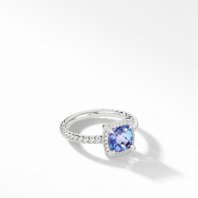 David Yurman Chatelaine Pave Bezel Ring in 18k White Gold with Tanzanite and Diamonds | Size 4