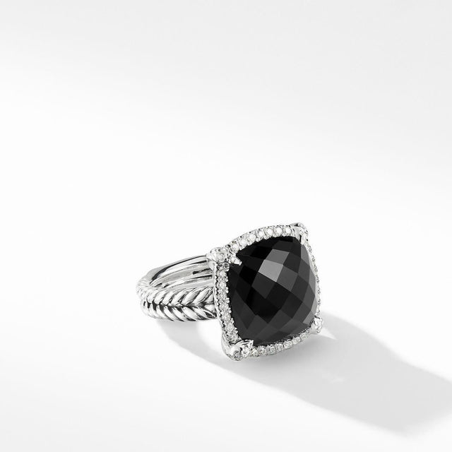 David Yurman Chatelaine Pave Bezel Ring with Black Onyx and Diamonds - Size 7