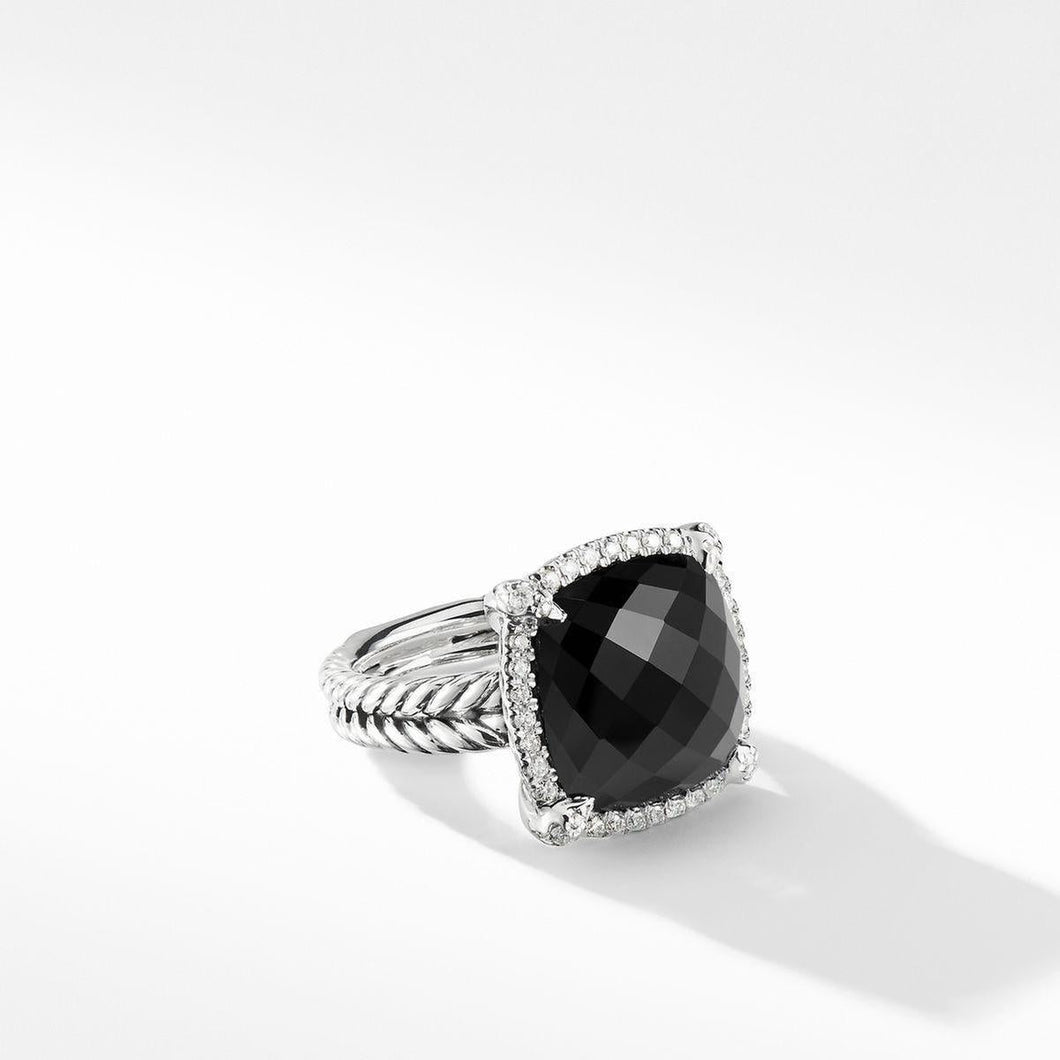 David Yurman Chatelaine Pave Bezel Ring with Black Onyx and Diamonds - Size 7