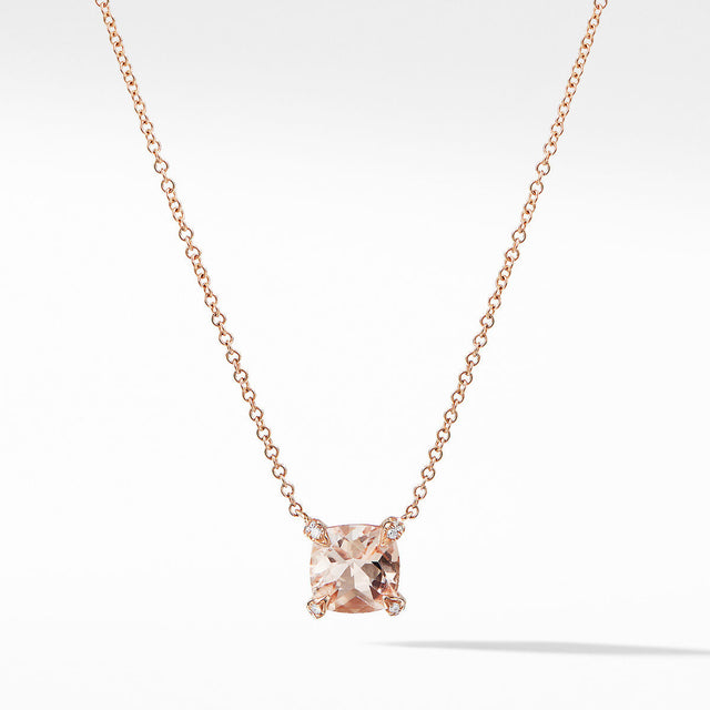 David Yurman Chatelaine Pendant Necklace with Diamonds in 18K Rose Gold with Morganite