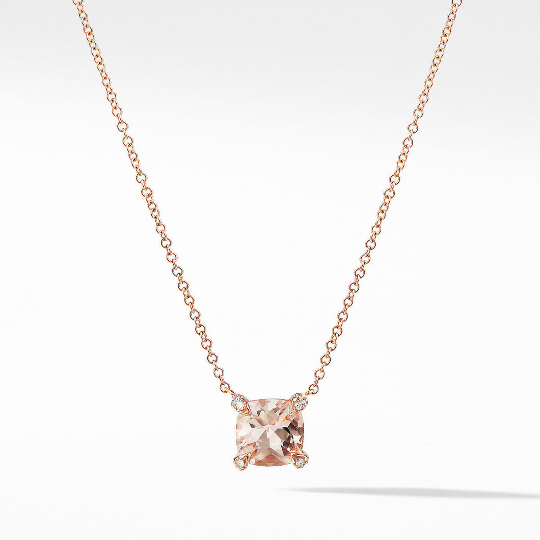 David Yurman Chatelaine Pendant Necklace with Diamonds in 18K Rose Gold with Morganite
