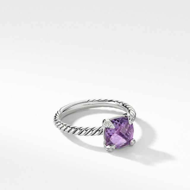 David Yurman Chatelaine Ring with Amethyst and Diamonds - Size 7