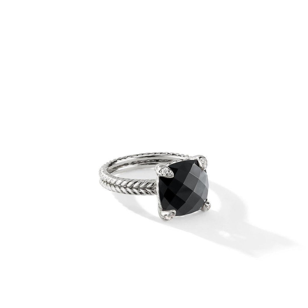 David Yurman Chatelaine Ring with Black Onyx and Diamonds, 11mm - Size 6