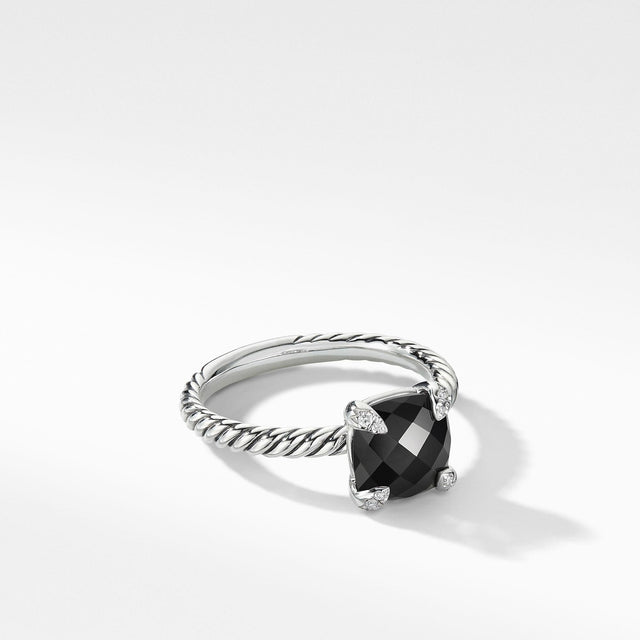 David Yurman Chatelaine Ring with Black Onyx and Diamonds - Size 6