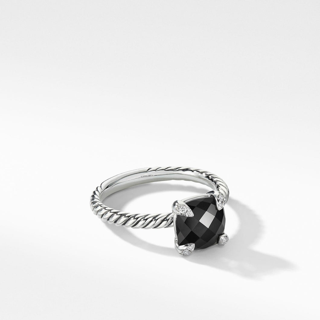 David Yurman Chatelaine Ring with Black Onyx and Diamonds - Size 6