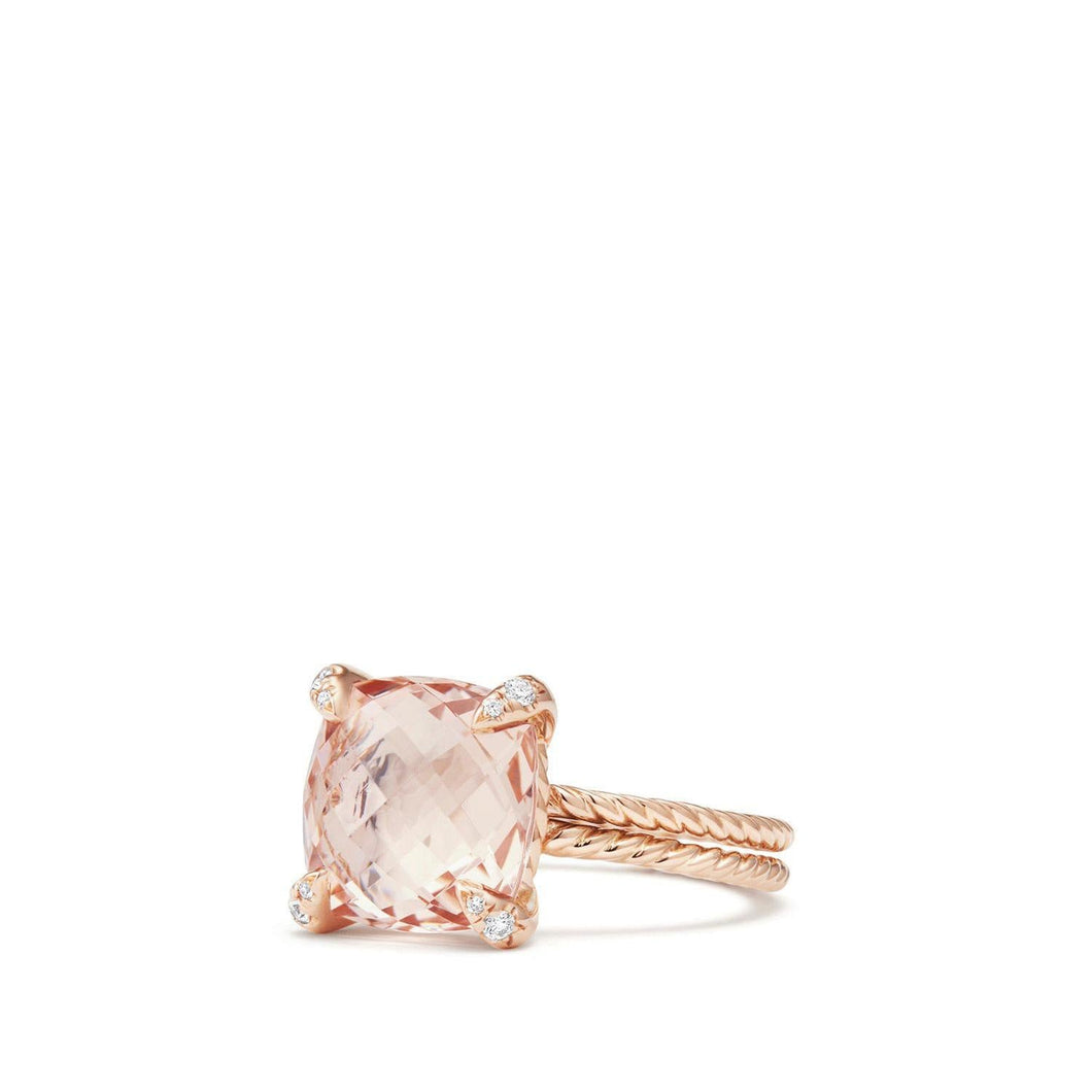 David Yurman Chatelaine Ring with Morganite and Diamonds in 18k Rose Gold, 11mm - Size 7