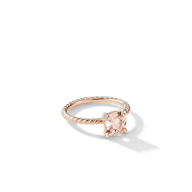 David Yurman Chatelaine Ring with Morganite and Diamonds in 18k Rose Gold - Size 6