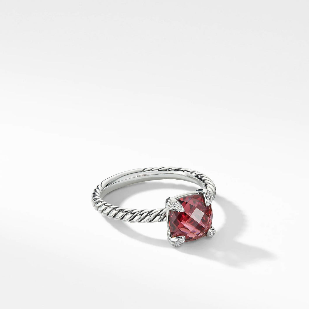David Yurman Chatelaine Ring with Rhodolite Garnet and Diamonds - Size 7