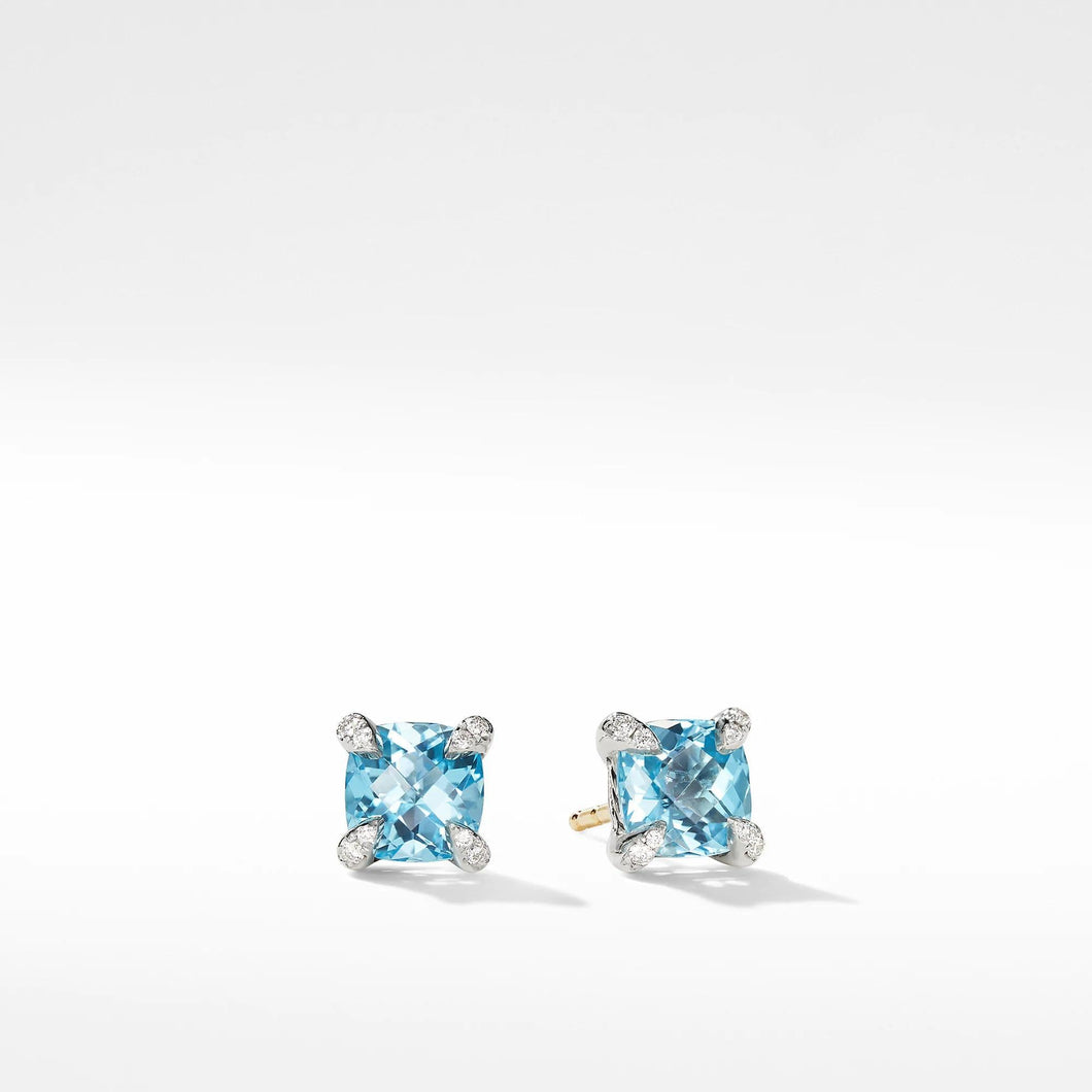 David Yurman Chatelaine Stud Earrings with Blue Topaz and Diamonds