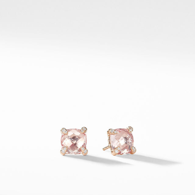 David Yurman Chatelaine Stud Earrings with Morganite and Diamonds in 18k Rose Gold, 8mm
