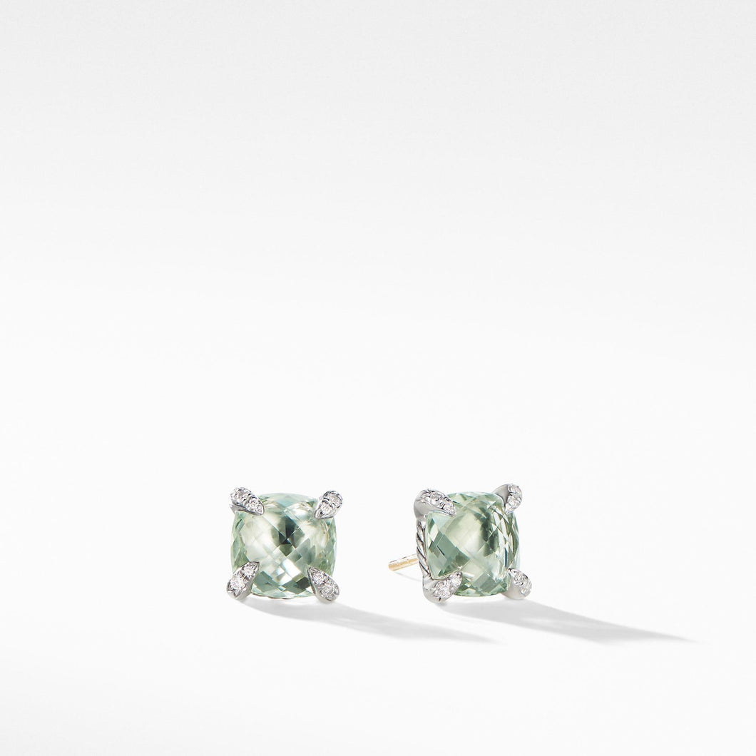 David Yurman Chatelaine Stud Earrings with Prasiolite and Diamonds