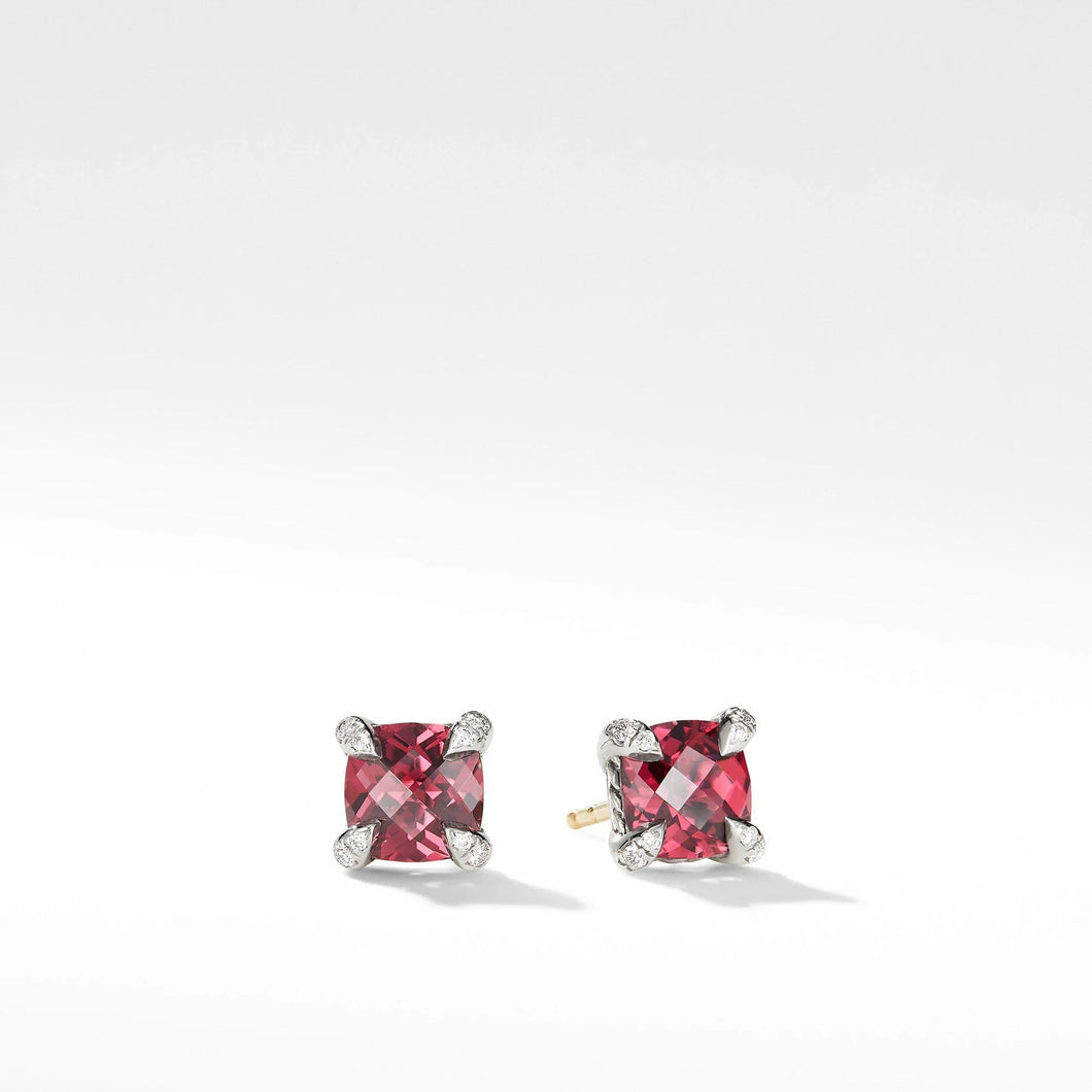 David Yurman Chatelaine Stud Earrings with Rhodolite Garnet and Diamonds
