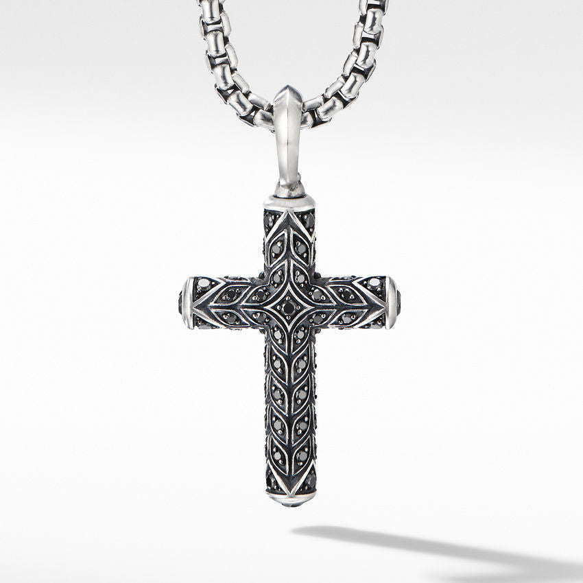 David Yurman Chevron Sterling Silver with Black Diamonds Cross Pendant
